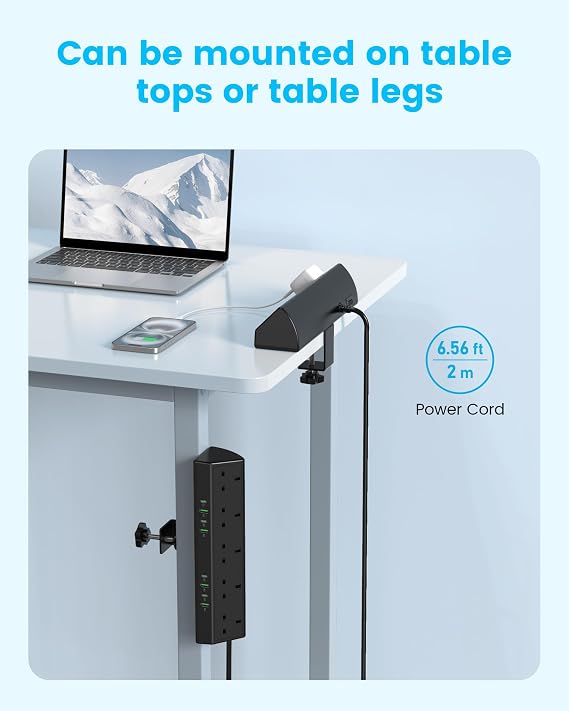 Jgstkcity Desk Clamp Power Socket, 45W USB-C Extension Lead, Black