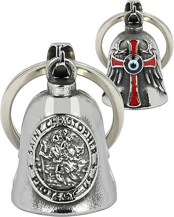 Gremlin Bells for Motorcycles Cross Angel with St Christopher Motorcycle Bell Keychain with Key Ring | Biker Riding Accessory Bell for Luck All Your Life