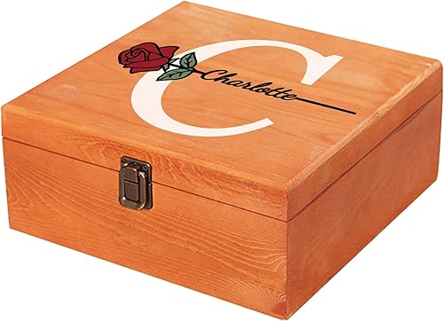 Miniatura 10 de Caja de recuerdos personalizada de madera Cooayyaooc con flor de nacimiento y nombre, caja de almacenamiento decorativa de madera personalizada