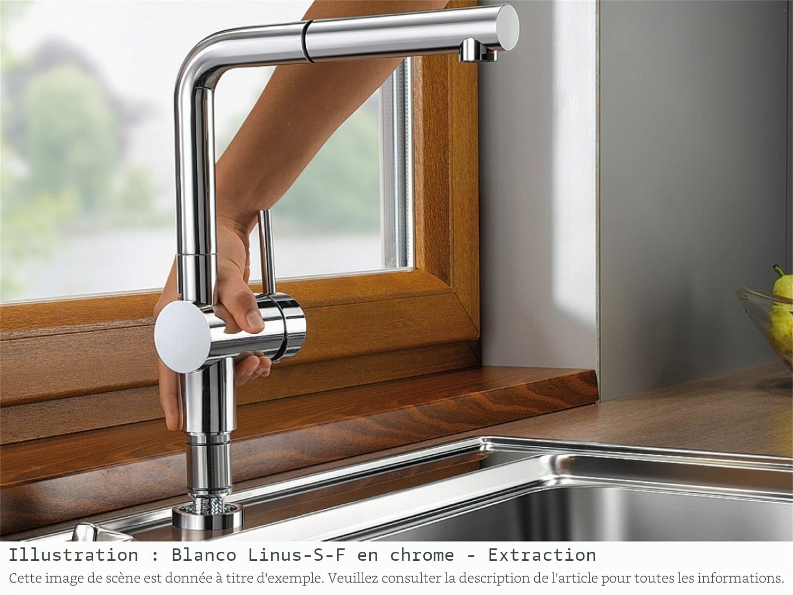 BLANCO LINUS-S-F – Robinet de Cuisine avec Bec Rabattable et Douchette Extractible – Basse Pression – Chrome – 514276