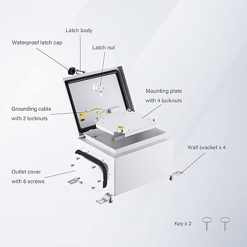 Miniatura 3 de Caja de metal resistente a la intemperie IP65, caja de gabinete de equipo electrónico de pared con placa de montaje y soporte de pared (10 x 8 x 6