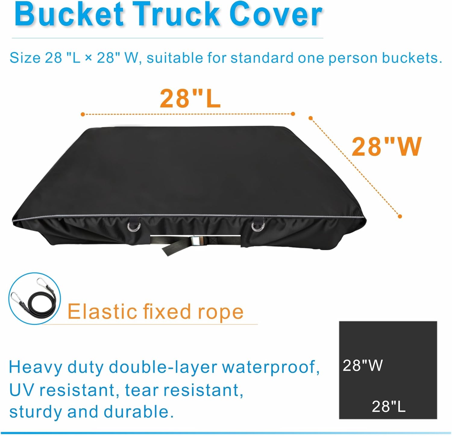 Bucket Truck Cover - Double-Layer Waterproof and Tear Resistant, with Adjustable Rope Buckle, Fits 1 Man Vinyl Bucket 28" x 28" Edge to Edge (Cover Only)