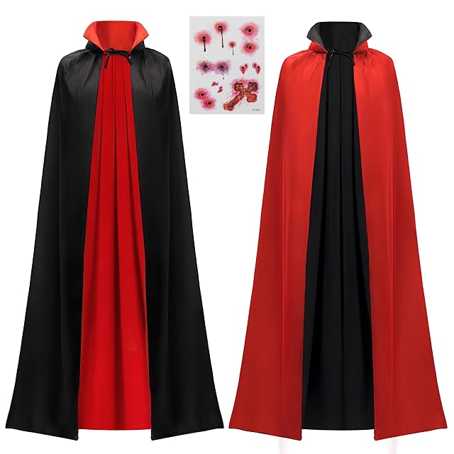 Spooktacular Creations Disfraz de Vampiro Drácula Unisex para Adultos Capa Reversible Cuello Negra Roja…