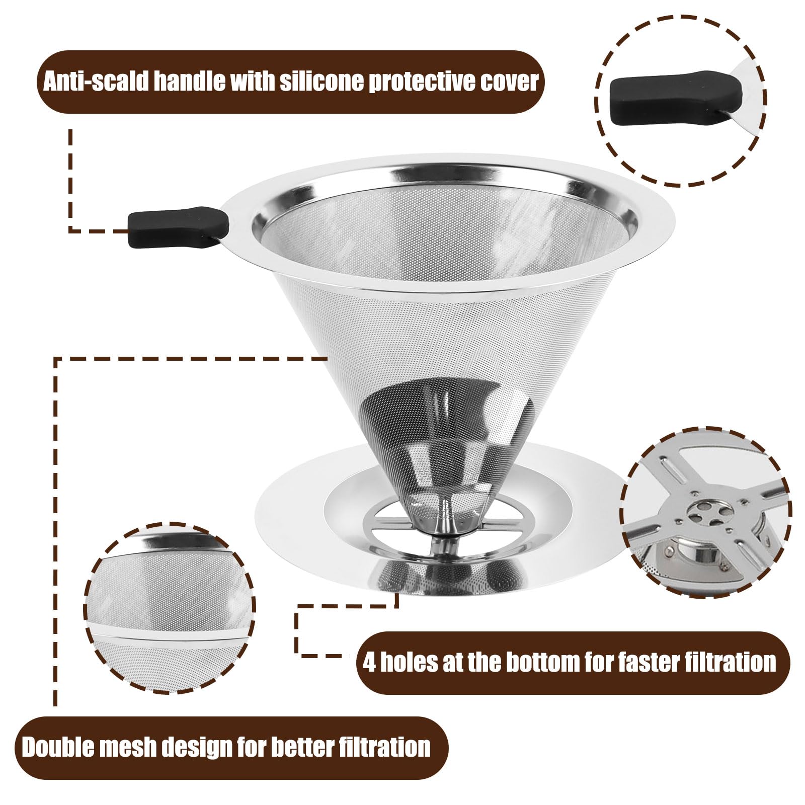 Filtro Doppia Maglia Filtro Permanente Per Caffè In Acciaio Inossidabile – Riutilizzabile, Doppia Maglia 600Mesh, Per Caffettiera Filtro Caffè Permanente Acciaio Inossidabile