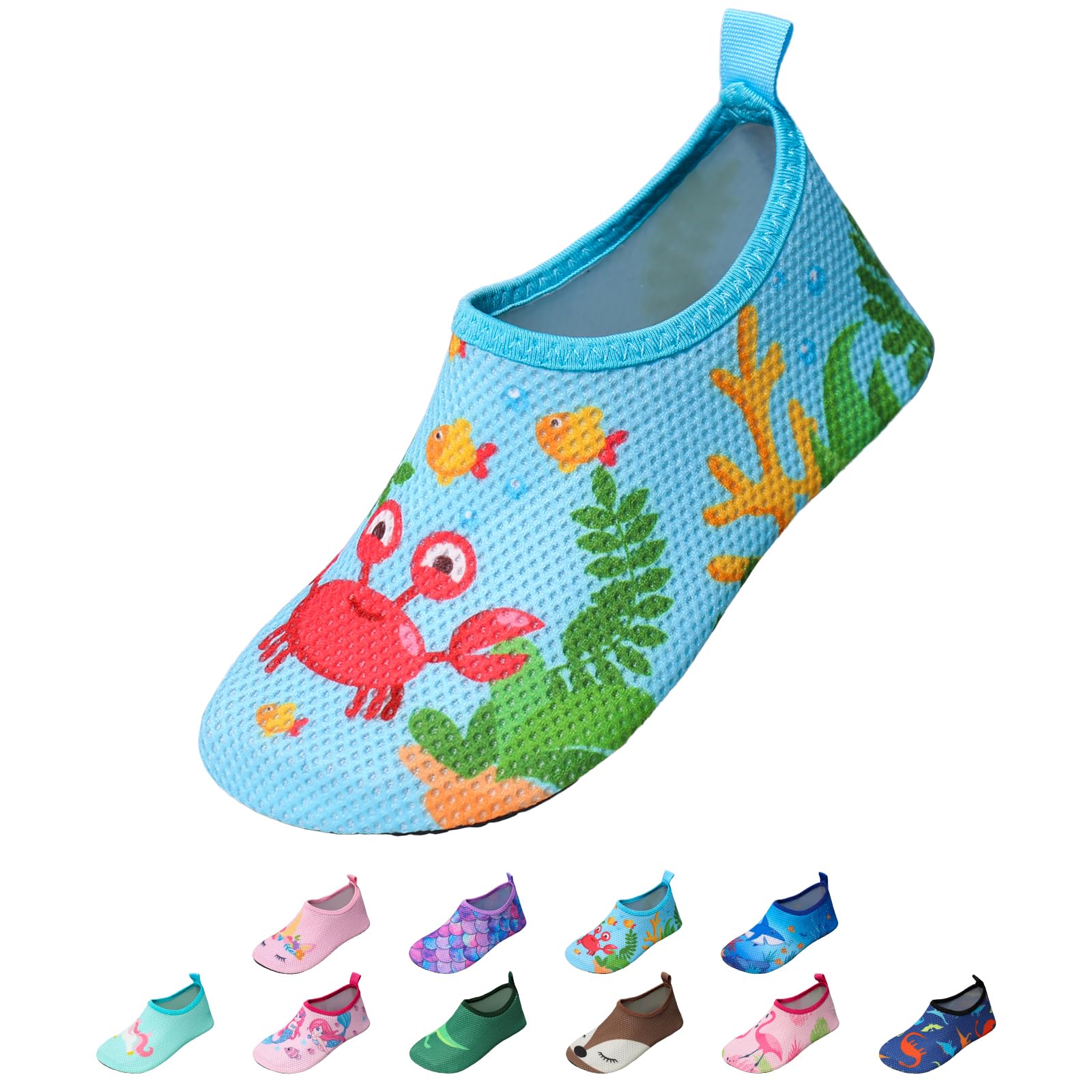 EDOTON Badeschuhe Kinder Mädchen Schwimmschuhe Wasserschuhe Strandschuhe Aquaschuhe Sommer Schwimmschuhe Strandschuhe Leichte Barfußschuhe Schnell Trockene Surfschuhe(EU 32-33,Krabbe)