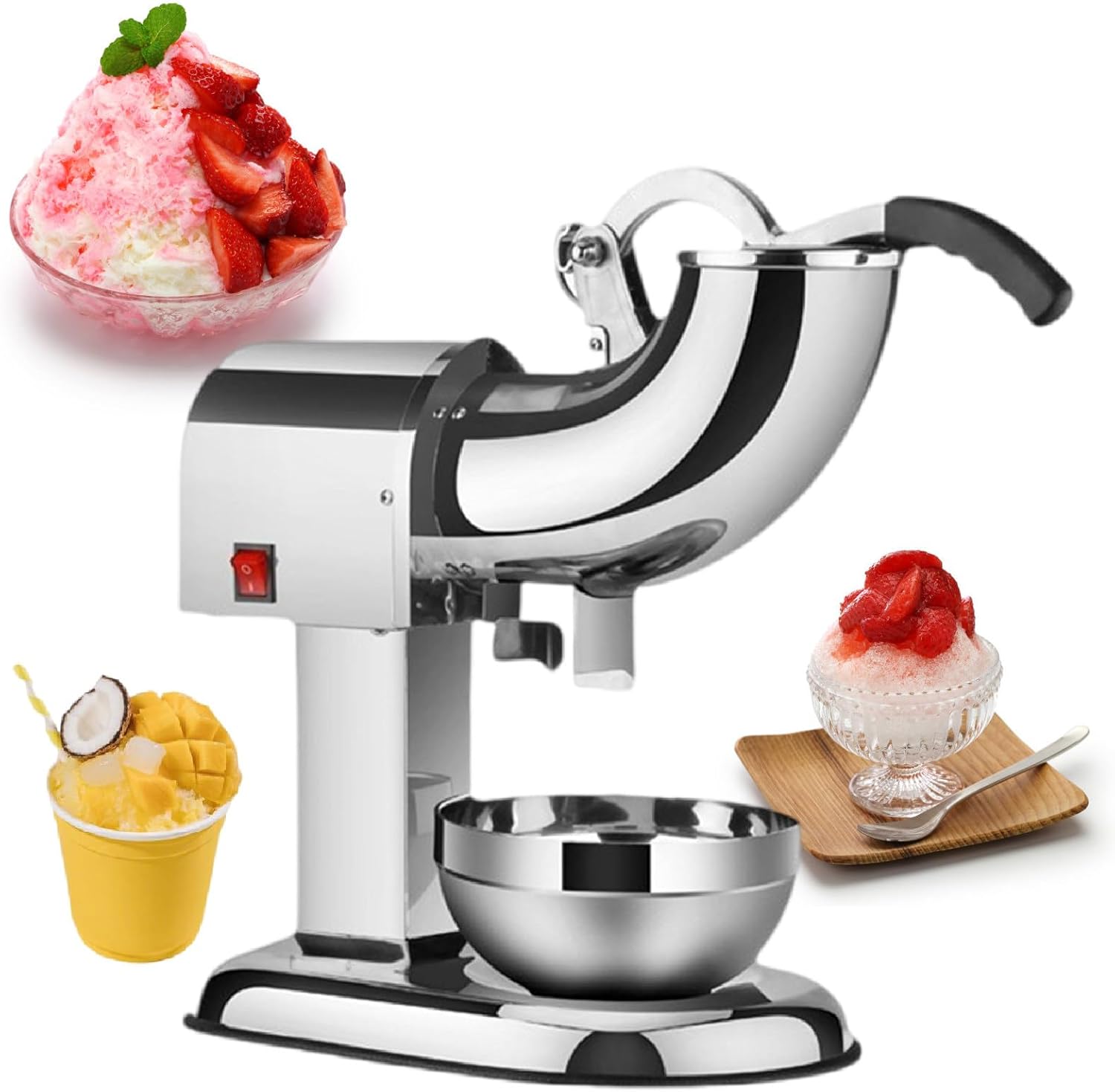 Commercial Ice Shaver 2 Blades Electric Ice Crusher Shaver 220 Lbs/Hr Stainless Steel Ice Shaver Machine 350W Ice Crushers for Home Use 1420 RPM Ice Shaving Machine,220V