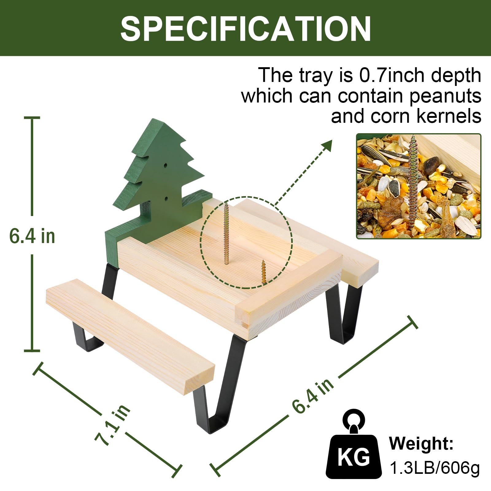 Nourriture écureuil Extérieur Mangeoire écureuil En Bois Avec Parapluie - Table Pique-nique, Fixation Facile - Pour Jardin Ou Forêt Nourriture écureuil Chipmunk