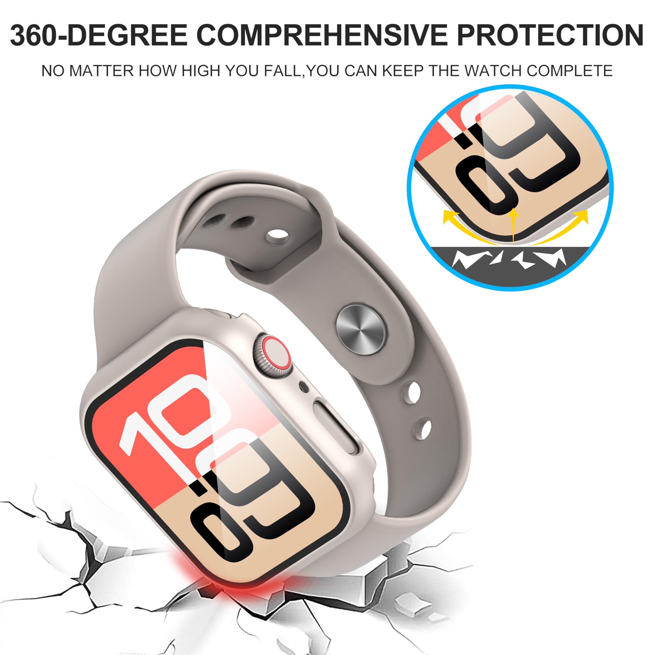 Diruite 2-Pack Screen Protector for Apple Watch SE 3/2/1 /Series 6 5 4 40mm Tempered Glass Case,All Around Hard Matte PC Protective Cover,Starlight Silver,40mm - 5