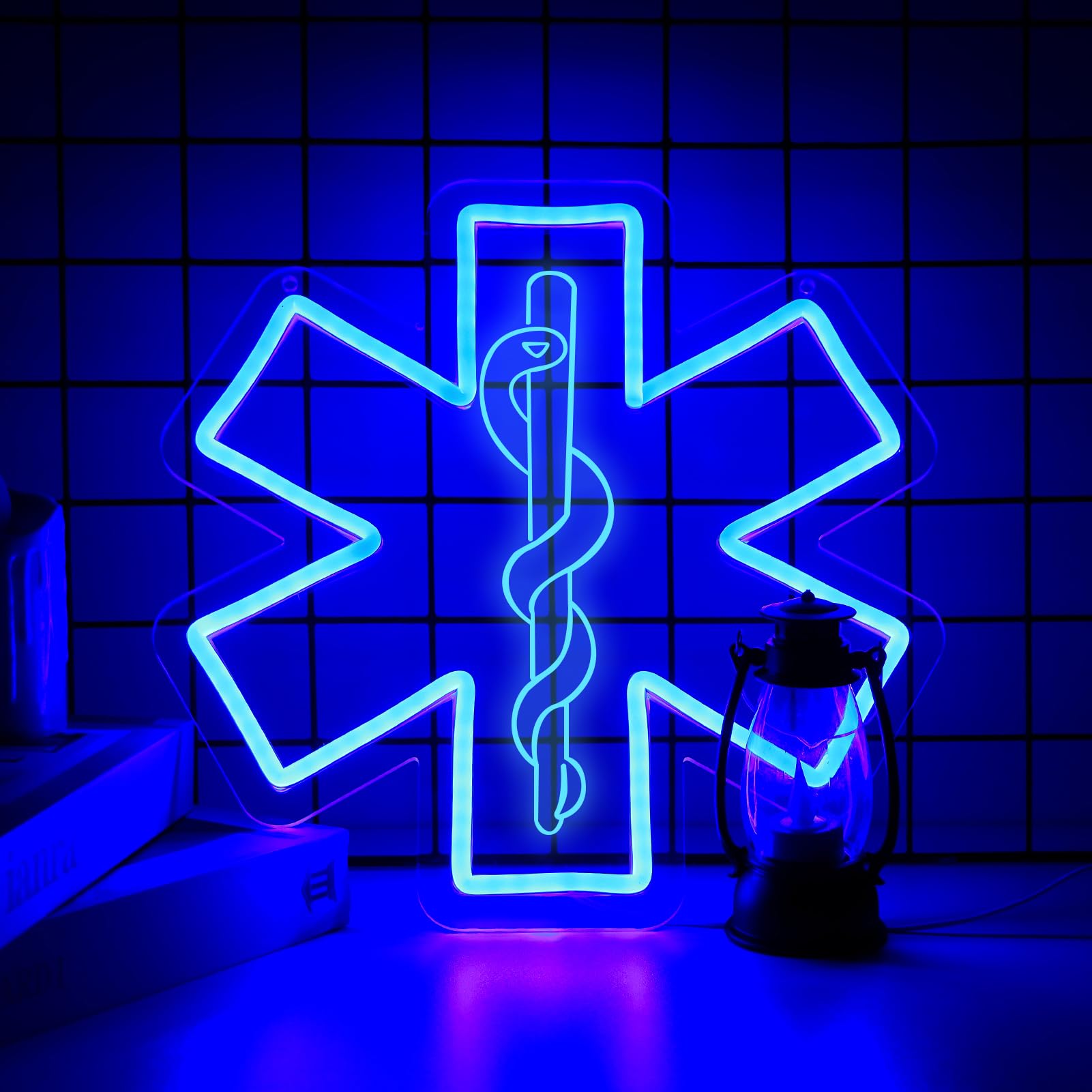TOPQUALI ﻿Star of Life Neon Signs for Wall Decor, Dimming LED First Aid Neon Signs, USB Neon Wall Signs for Garage Game Room Bedroom Home Wall Decor ，