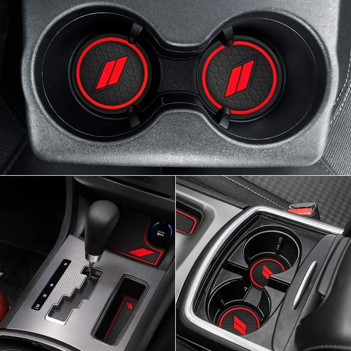auovo Interior Trim Compatible with Charger Accessories 2015-2023 6PC Cup Inserts Mats 3 PCS AC Knob Cover 1 PC Gear Shift Knob Trim (Red)