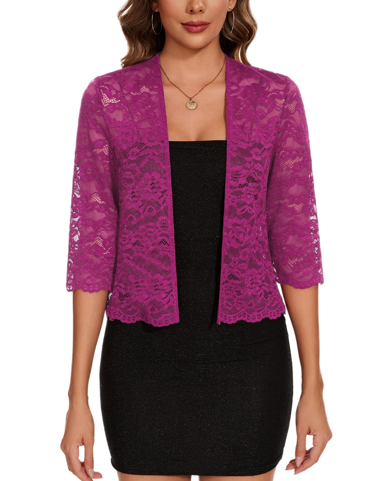 Coprispalle da donna casual in pizzo, bolero, coprispalle con maniche a 3/4, capispalla per coprire il vestito
