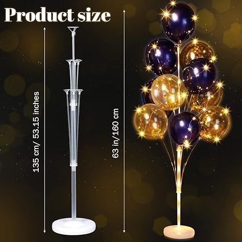 Miniatura 4 de Sosation Juego de 2 soportes de columna para globos de suelo con 40 globos y soporte de luz LED, ideal para baby shower, cumpleaños, boda,