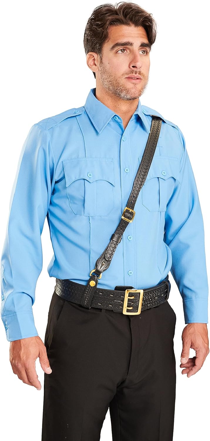 JAY-PEE Sam Browne Shoulder Strap 1 1/4 inch Leather Cross Strap Includes 2 D-Rings that Connect to Duty Belt