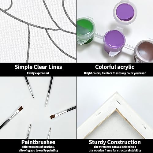 Miniatura 4 de VOCHIC Kit de pintura en lienzo predibujado para pintar para adultos y niños, kits de fiesta, suministros de fiesta de 12 x 16 pulgadas, lienzo de