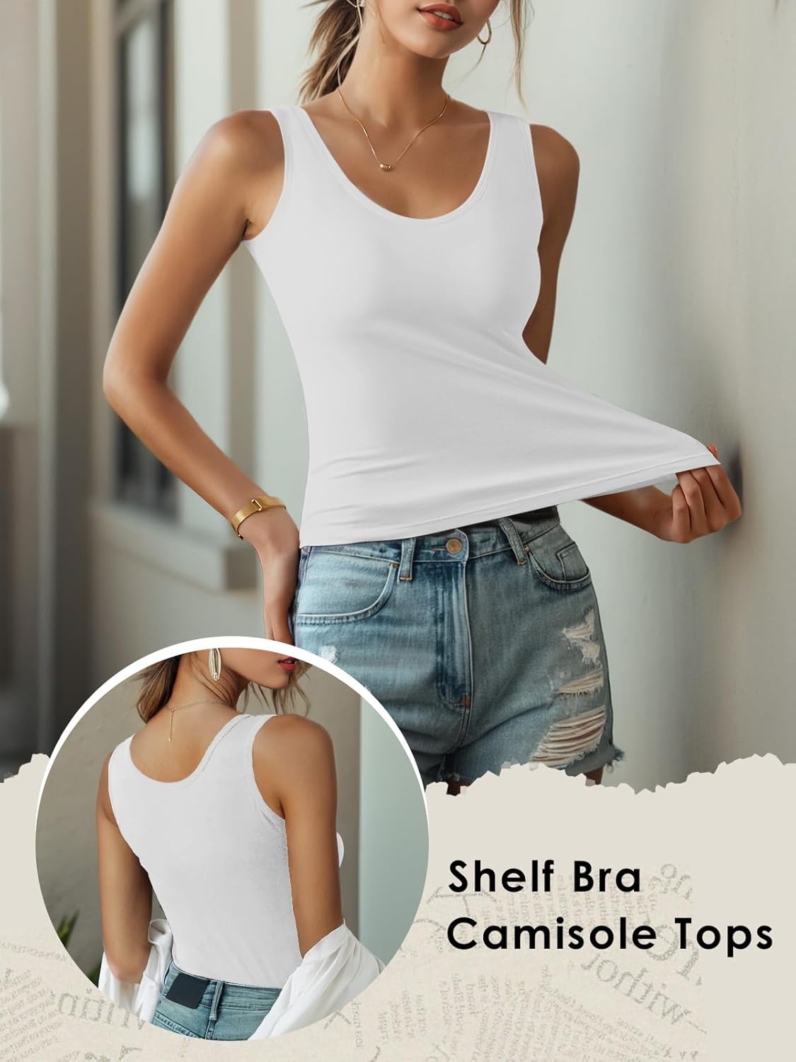 Ninee Camisole Tops for Women with Built in Bra Adjustable Strap Tank Top Casual Basic Cami Tanks - Image 3