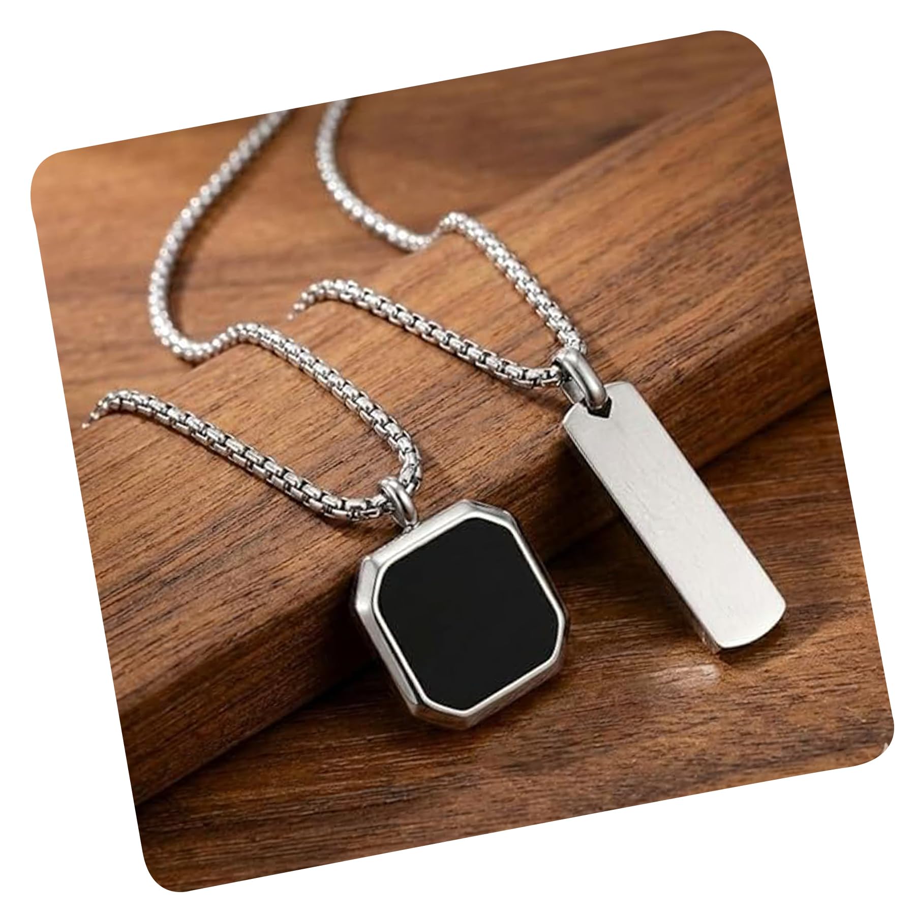Men's Jewellery Square Bar Stainless Steel Silver Locket Pendant Necklace Chain For Men Boys and Men Unisex Pendant Accessories for Men & Boy | Birthday Gift-image-27
