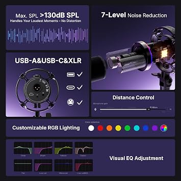 MAONO PD200XS XLR/USB Dynamic Microphone Kit, RGB Gaming Mic with Software