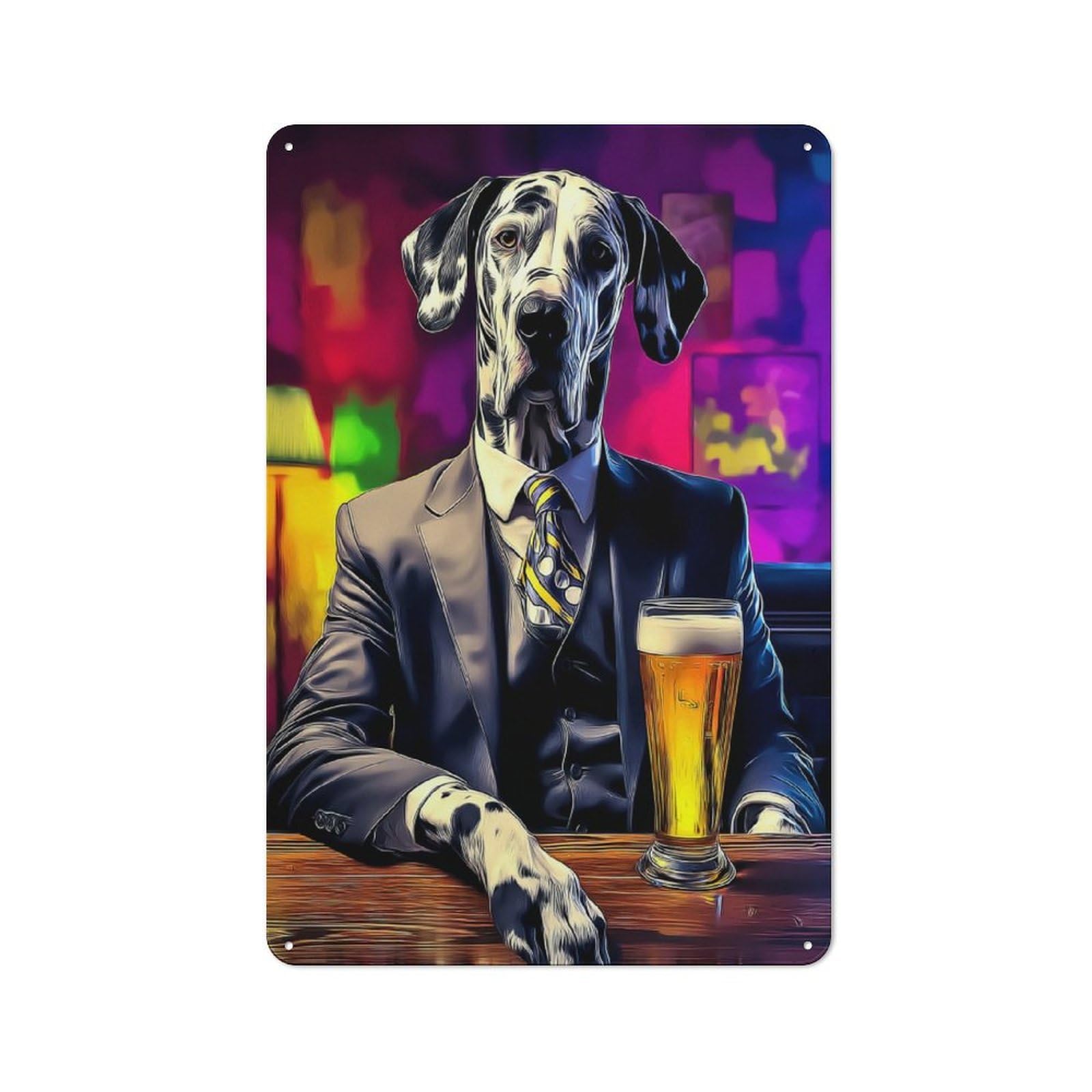 Junmoney Great Dane Enjoying A Night Out Retro Metal Sign 30X20cm, Classic Pub Decor For Cafe, Pub, Workshop Or Home Bar, For Casual British Interiors