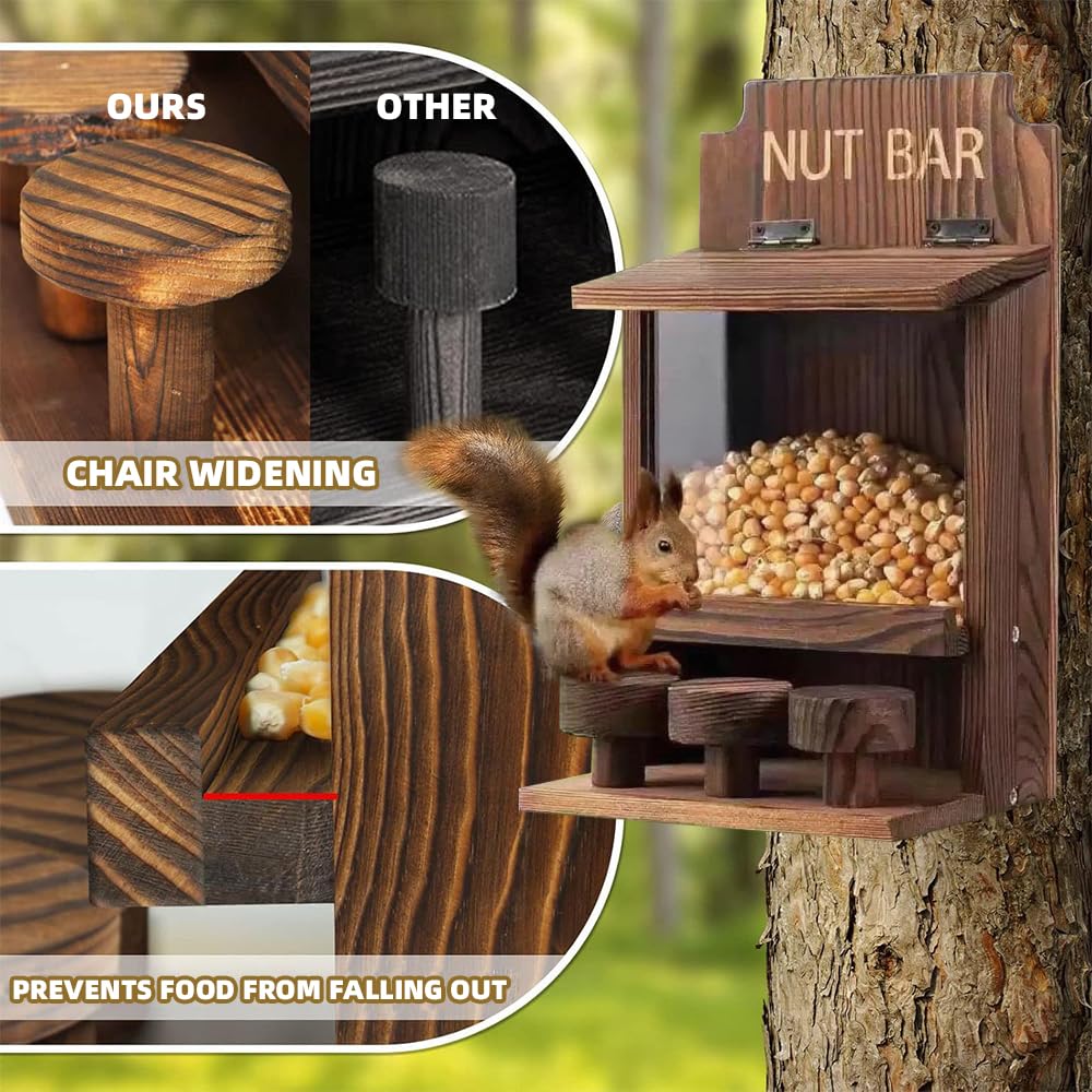 NAVESO Wooden Squirrel Feeder, Squirrel House Nesting Box for Nuts Corn Peanuts - Image 3