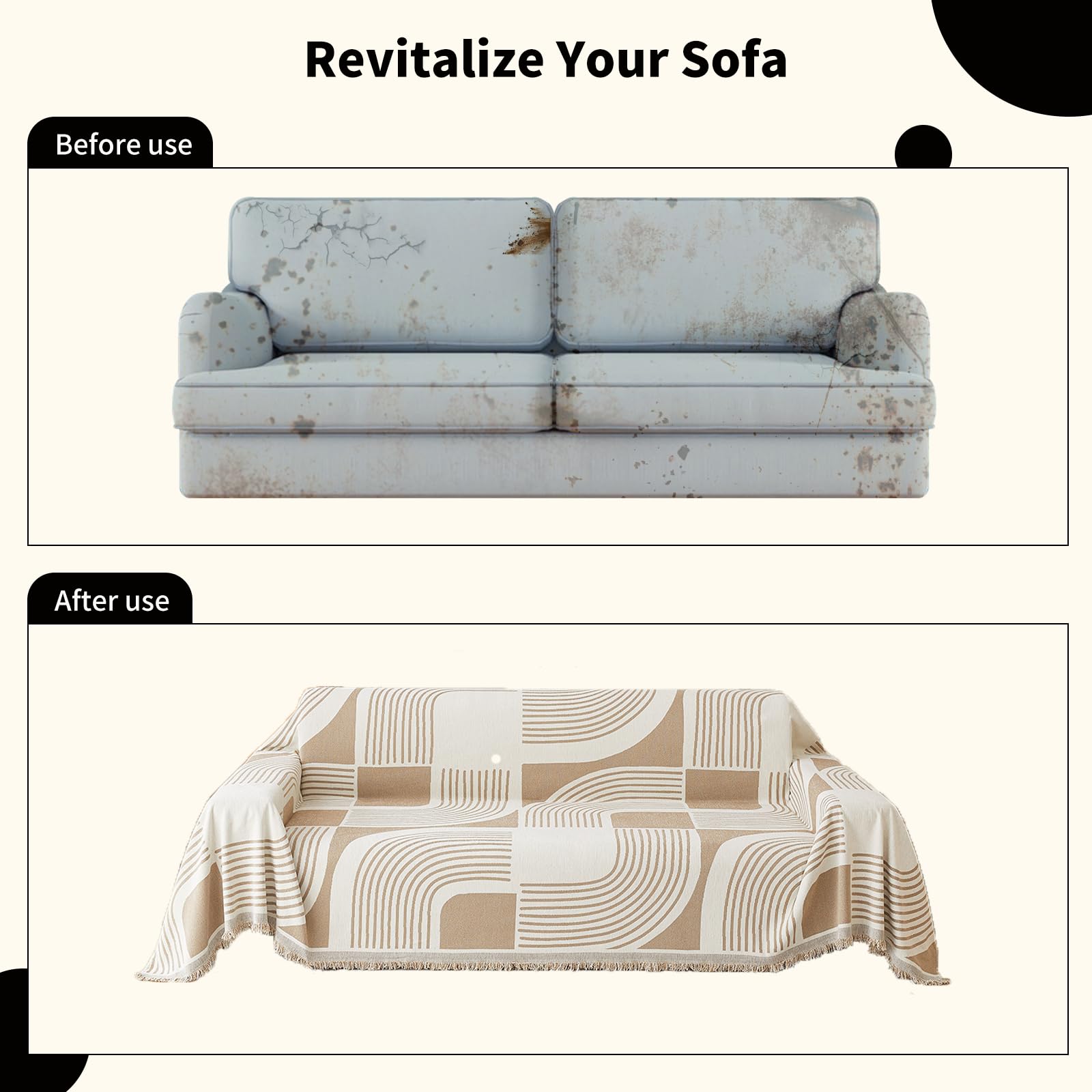 WEYOND Boho Chenille Sofa Überzug & Couch Überwurf, Sofa Cover & Sofa Überwurfdecke, Sofaschoner Hund & Sofaschutz Katze, Sofabezug oder Sofahusse für 1/2/3/4 Sitzer (230 x 340 cm, Khaki)