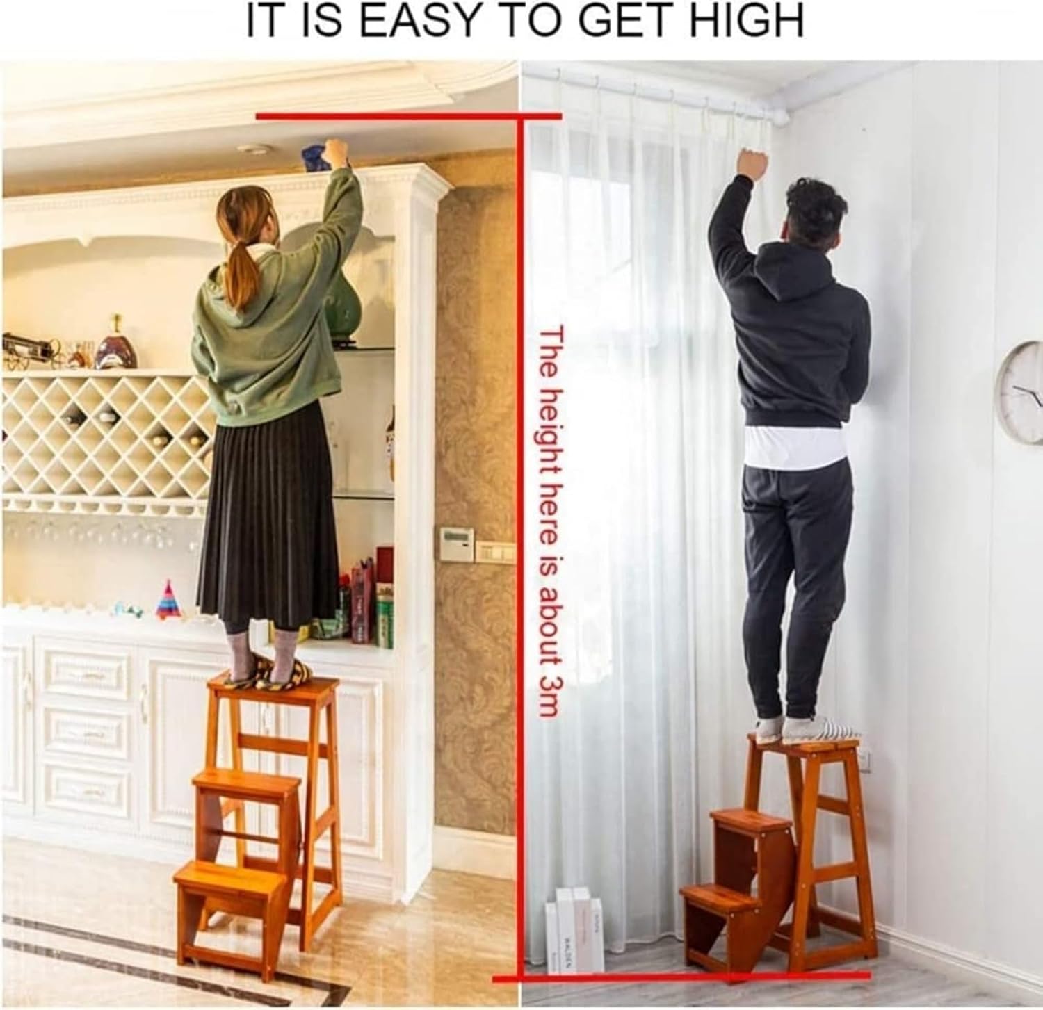 Home Furniture Wooden Folding Step Stool with Wide Platform Custom Wooden Step Ladder Folding Ladder Chair