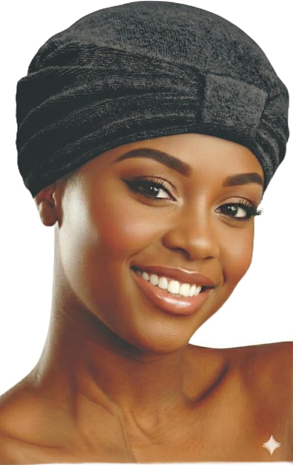 DONNA Terry Turban for Women – Soft Terry Cotton Head Wrap with Gathered Front, Quick & Easy Hair Cover, Comfortable Stretch Fit for Daily Wear & Protective Styling (Black)