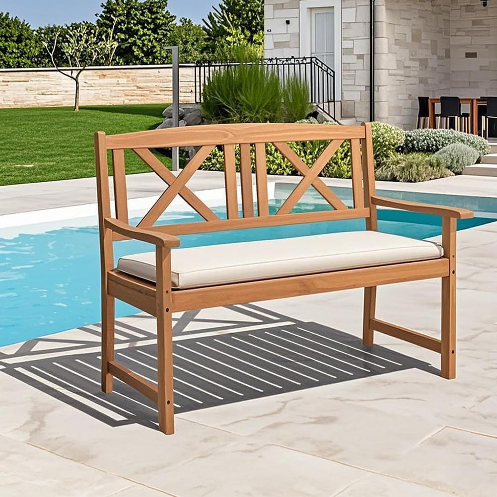 防水ラタンガーデンベンチクッション 厚さ8cm 滑り止めシートピロー ダブルパイピング付き ベイウィンドウソファ ブランコ パティオ