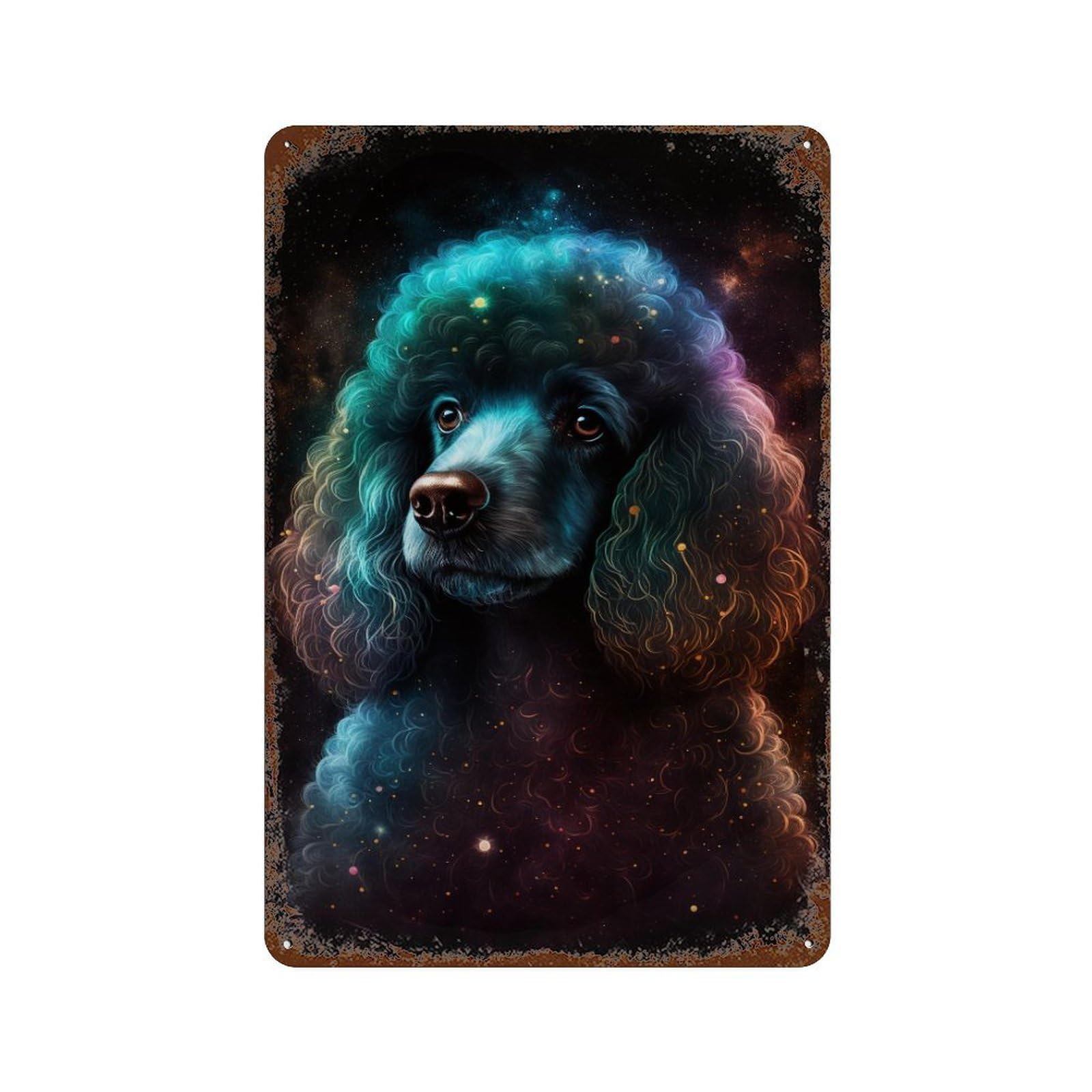 Cosmic Poodle Portrait-2 11.8"x7.9" Retro Metal Sign, Old School Wall Decor for Office, Studio And Wall Decor