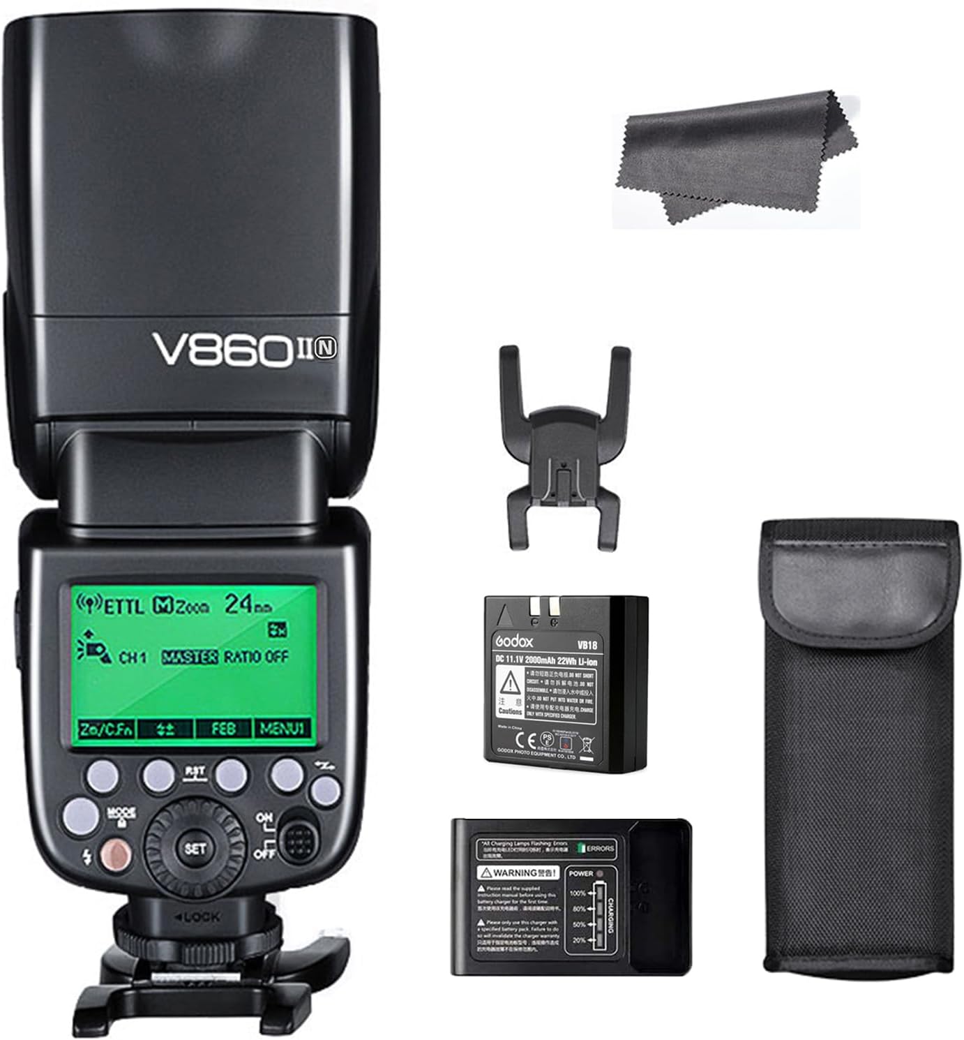 Godox V860II-N TTL Flash for Nikon Camera, 2.4G GN60 HSS 1/8000s, 650 Full Power Flashes Speedlight Compatible for Nikon D3300 D3400 D5300 D5600 D7000 D7100 D610 D800 D810 D850 Z5 Z6 Z7 Z9