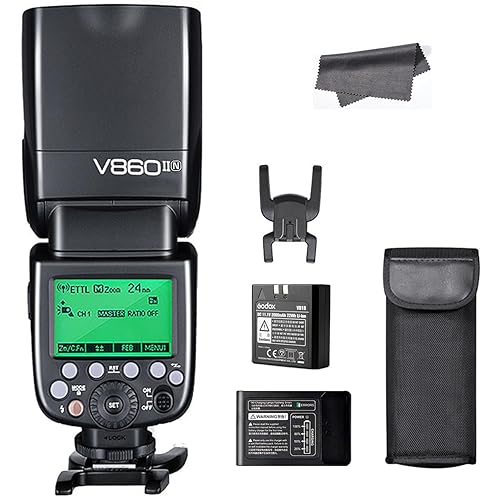 Godox V860II-N TTL Flash 2.4G GN60 1/8000s High-Speed-Sync Speedlite 650 Full Power Flashes Compatible with Nikon D800 D700 D7100 D7000 D5200 D5100 D5000 D300 D300S D3200 D3100 D3000 D200 (V860IIN)