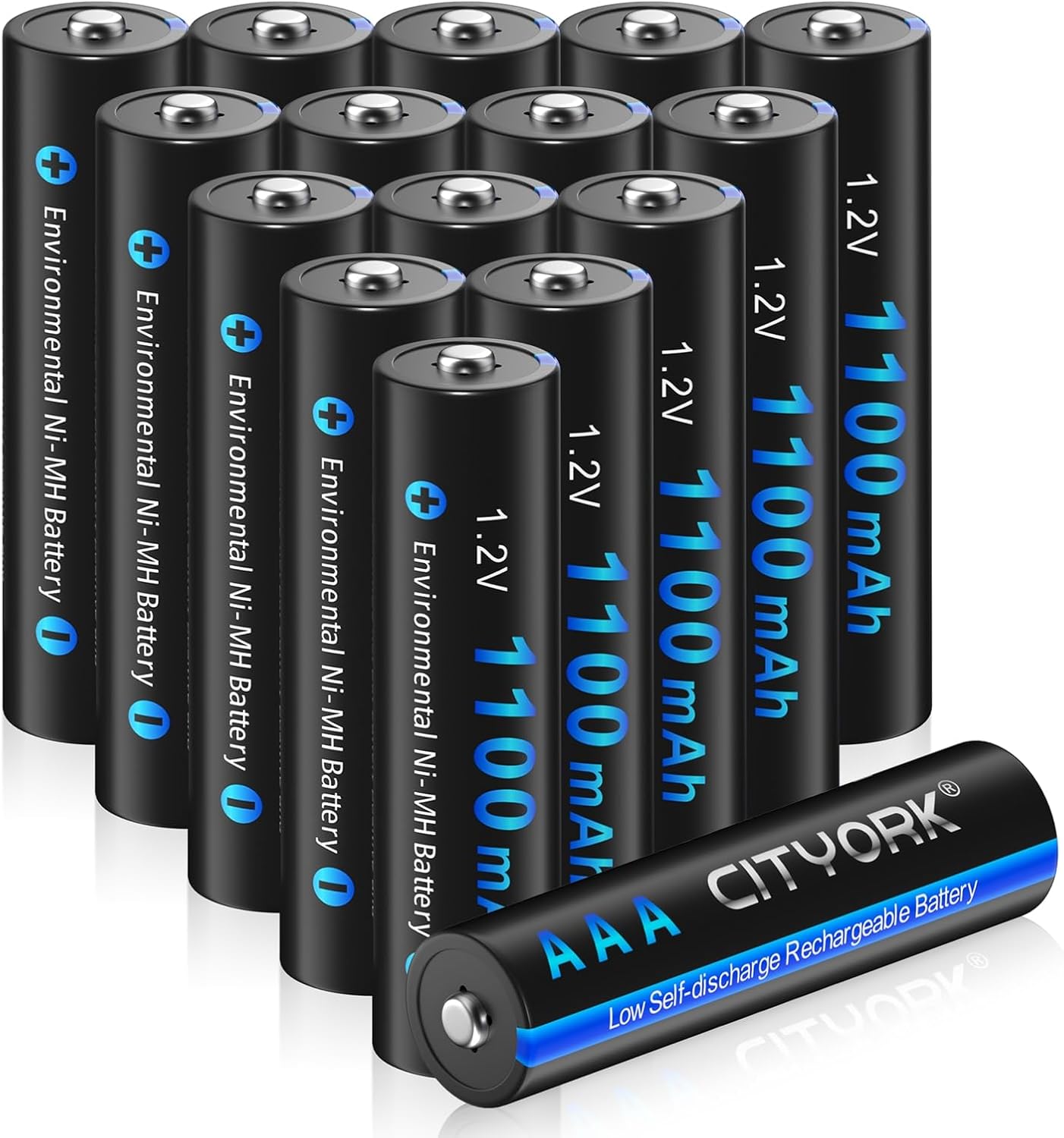 CITYORK 1100mAh AAA Rechargeable Batteries, 1.2V Ni-MH High Capacity, 1200 Cycles Pre-charged Battery, Pack of 16
