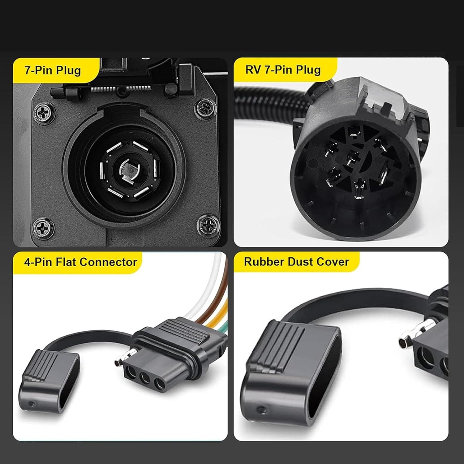 Peiiwdc Trailer Wiring Adapter Socket 7 Way Connector to 4 Flat with Protective Cover, Mounting Hardware, 409555 Electrical Hookup Part for Towing Use