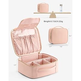 Vlando Travel Makeup Bag, Large Capacity Cosmetic Bag for Women PU Leather Makeup Case Organizer Portable Make up Bag with Dividers and Handle for Girls,Wedding,Makeup Brushes Pink