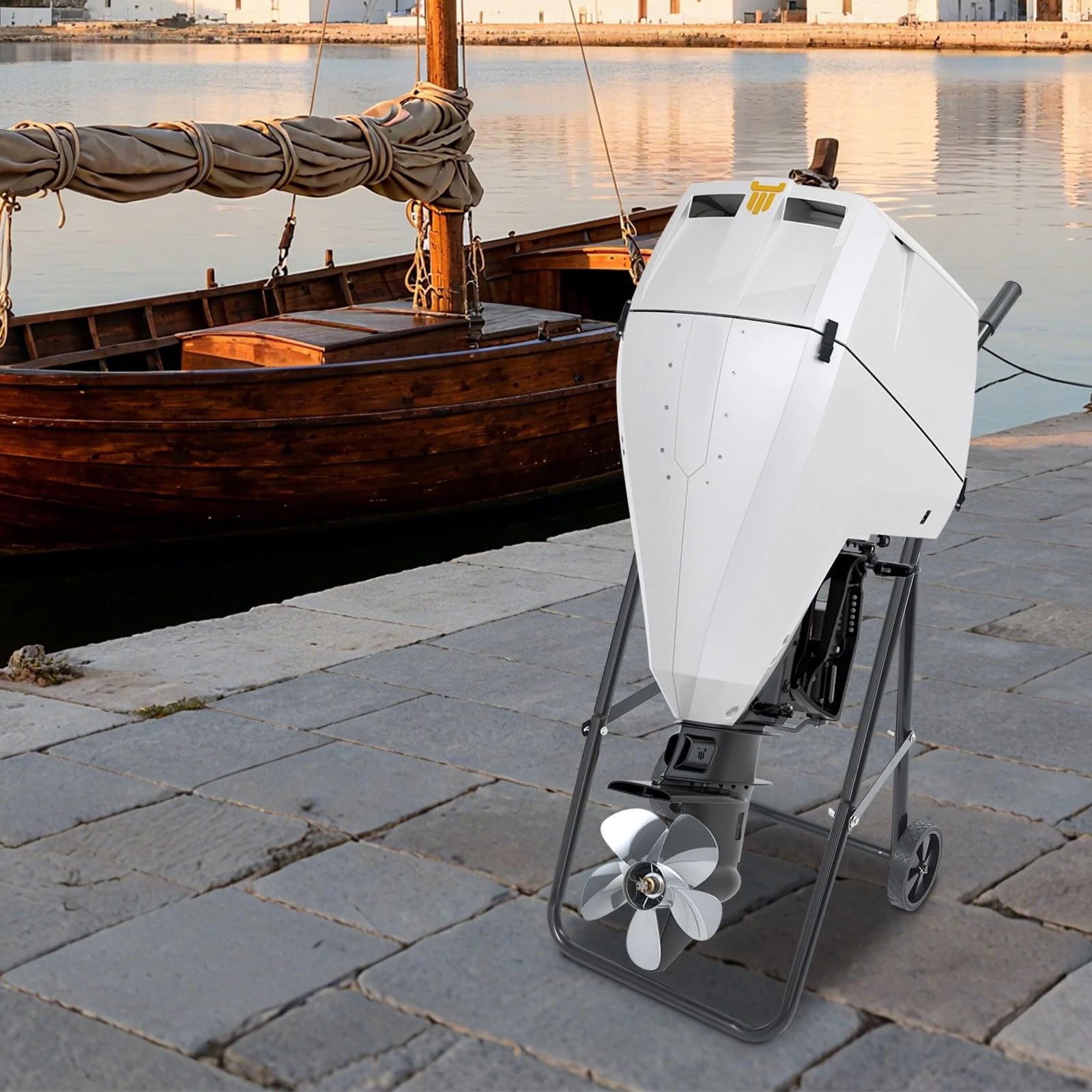 Carrello di trasporto fuoribordo per motore di barca, cavalletto con ruota solida, 70 kg, per il trasporto di motori fuoribordo, anche su lunghe distanze