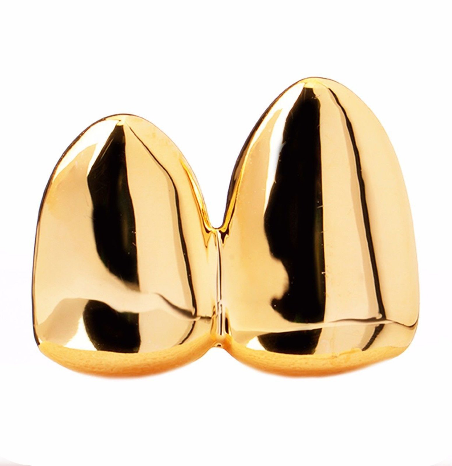 metaltree98Hip Hop Double Cap 14k Gold Plated Grillz Canine Plain Two Teeth Single Tooth/Double G