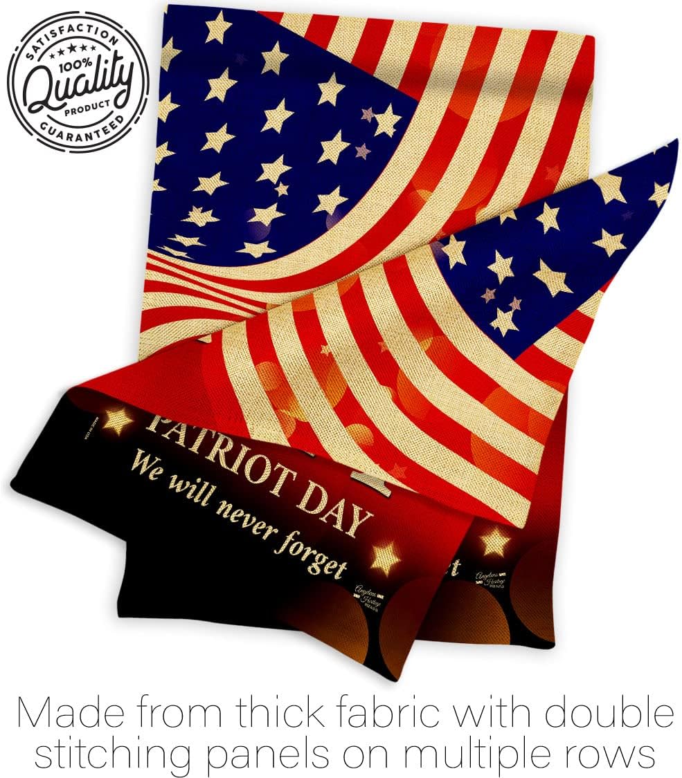 Remember 9/11 Burlap Garden Flag Set with Stand Patriot Day World Planet Peace Environment Awareness United State American House Banner Small Yard Gift Double-Sided, Made in USA