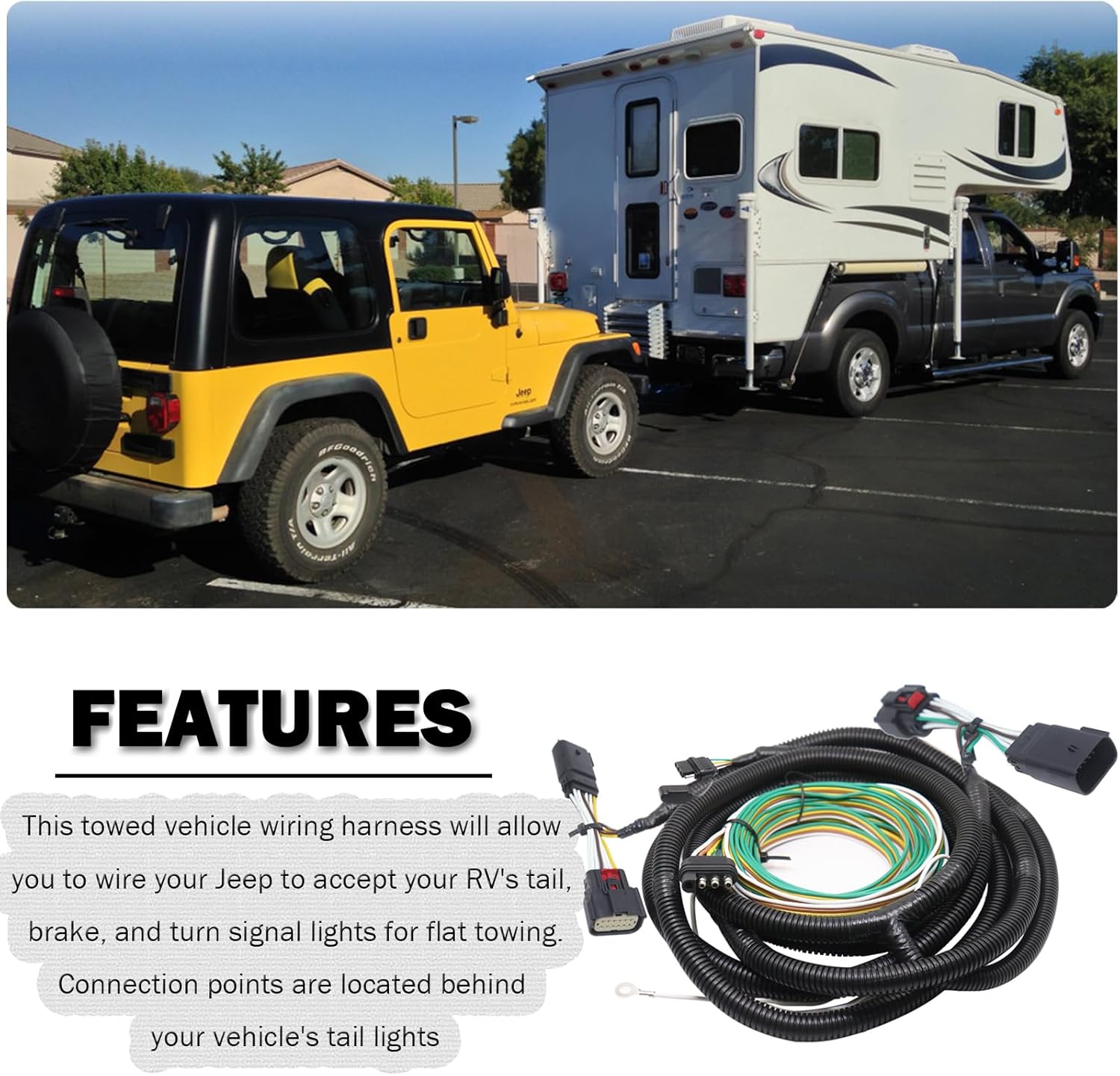 Custom Fit Vehicle Towed 4 Way Flat RV Harness Compatible with Jeep Wrangler JL (2018-2024), Jeep Gladiator (2020-2024) 58964 Flat Towing Tail Light Wiring Harness