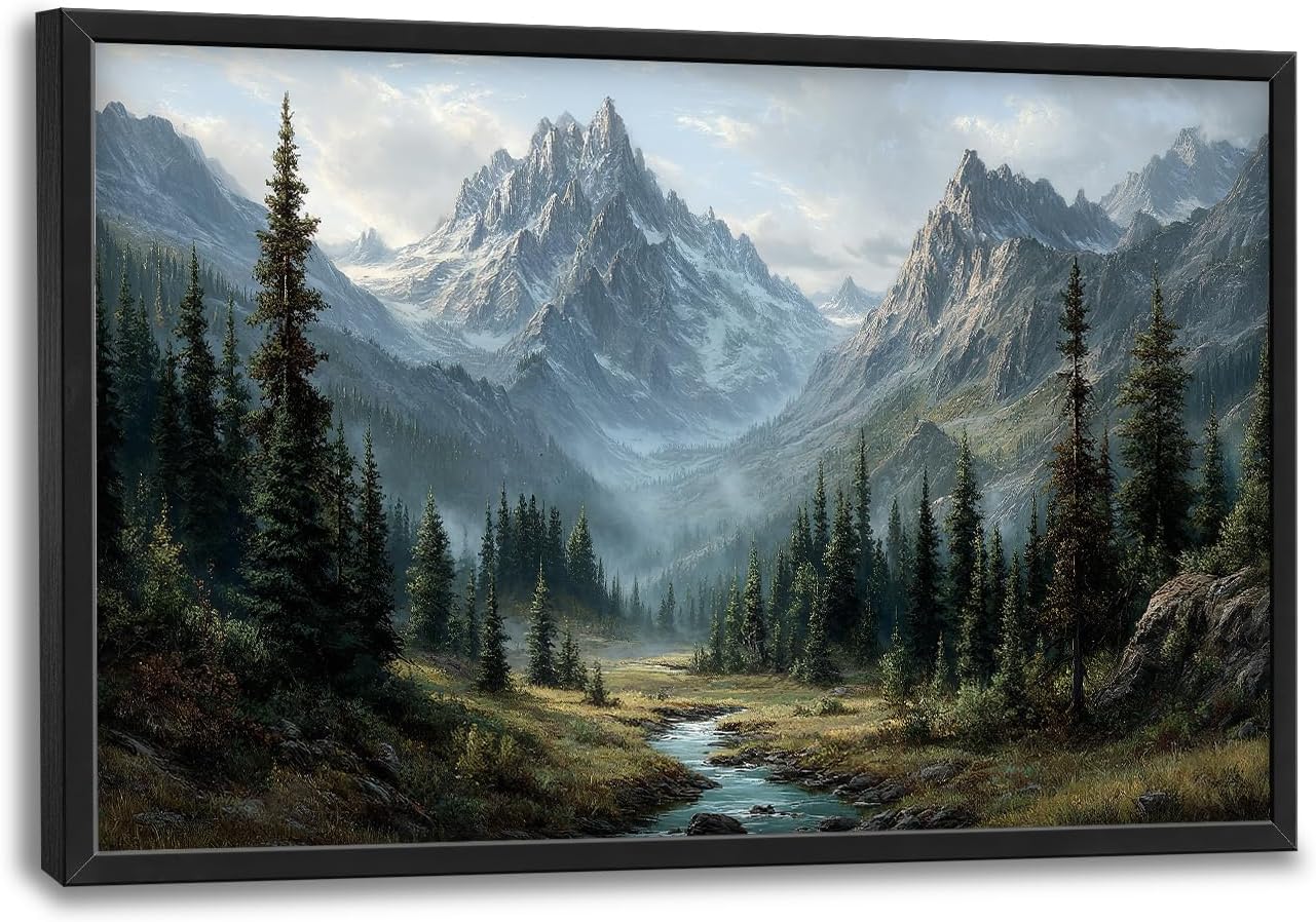 Glocmna Large Wall Art for Living Room Mountain Forest Landscape Wall Decor Nature Lake Pictures Painting Big Canvas Print Framed Artwork Decorations Gifts Dining Room Kitchen Office 24"x36"