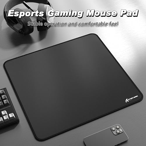 ATTACK SHARK CM02 eSports Gaming Mouse Pad, Water Resistant Coating Large Mouse Mat, Fine Sand-Like Texture Surface, Slip-Resistant Bottom, Micro-Knit Stitched Edges, 450x400x4mm - Black - 2