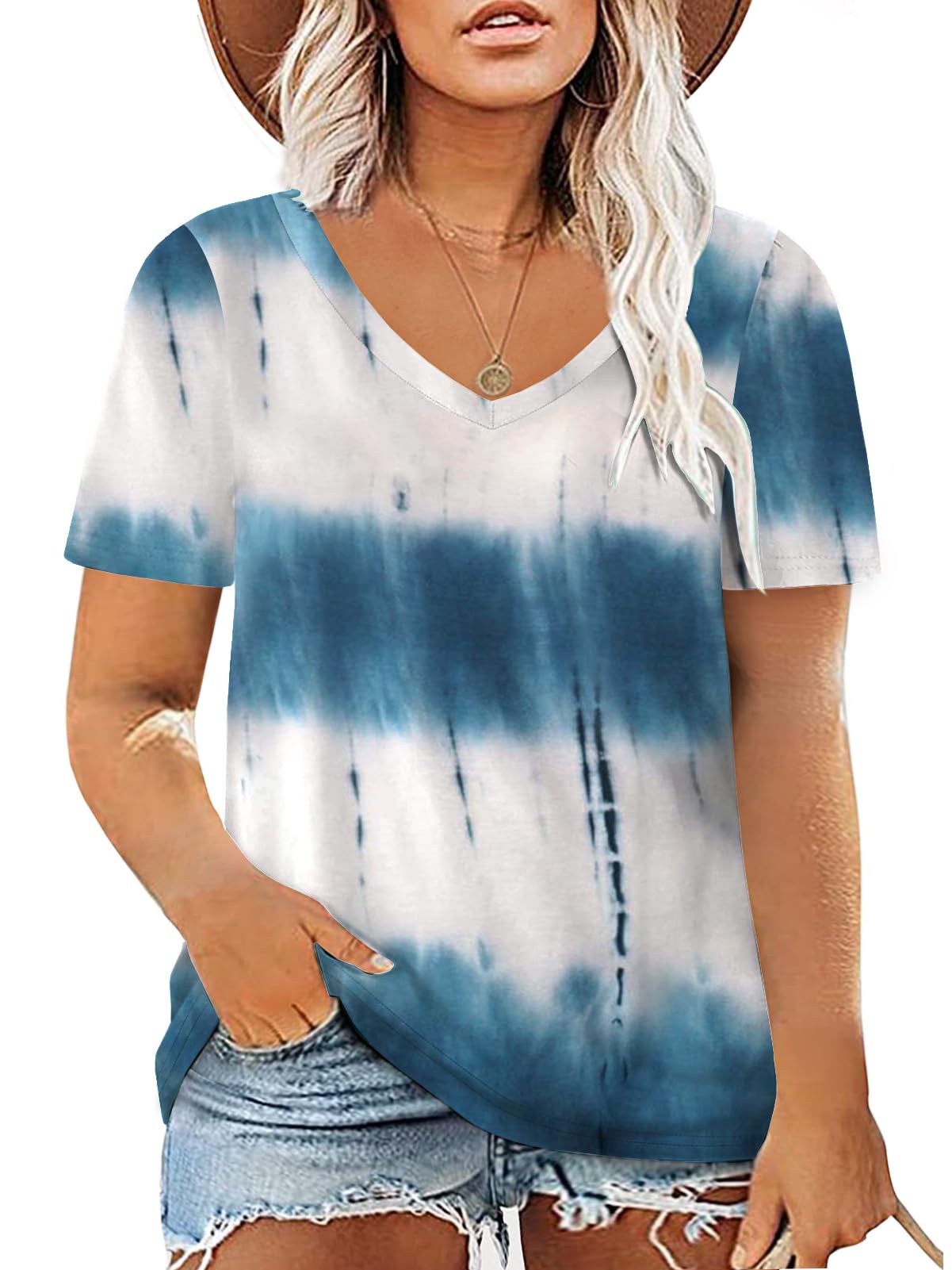 ROSRISSPlus Size Tops for Women Summer Tie Dye T Shirts
