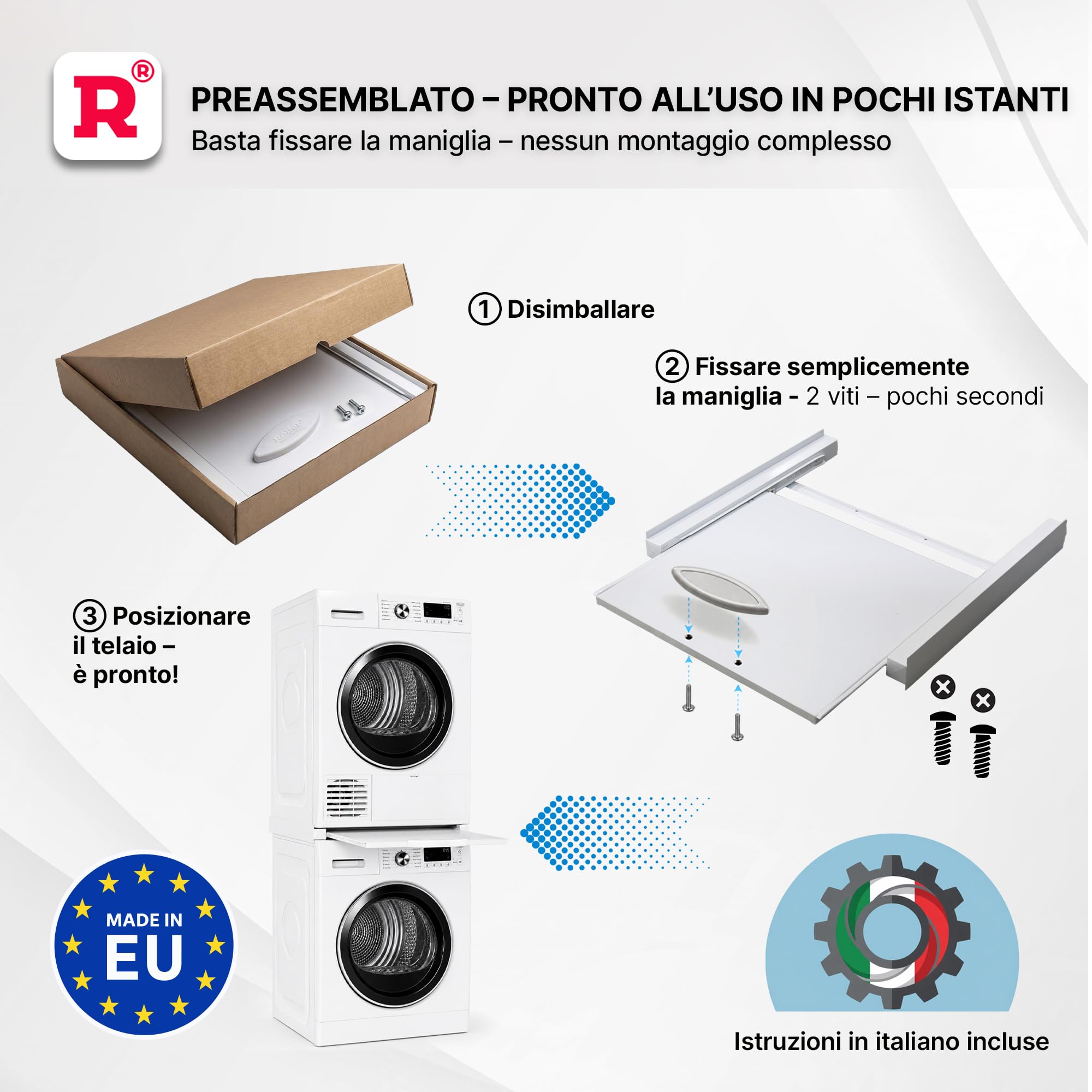 ROLLER Kappatos Kit Sovrapposizione Lavatrice Asciugatrice con Ripiano