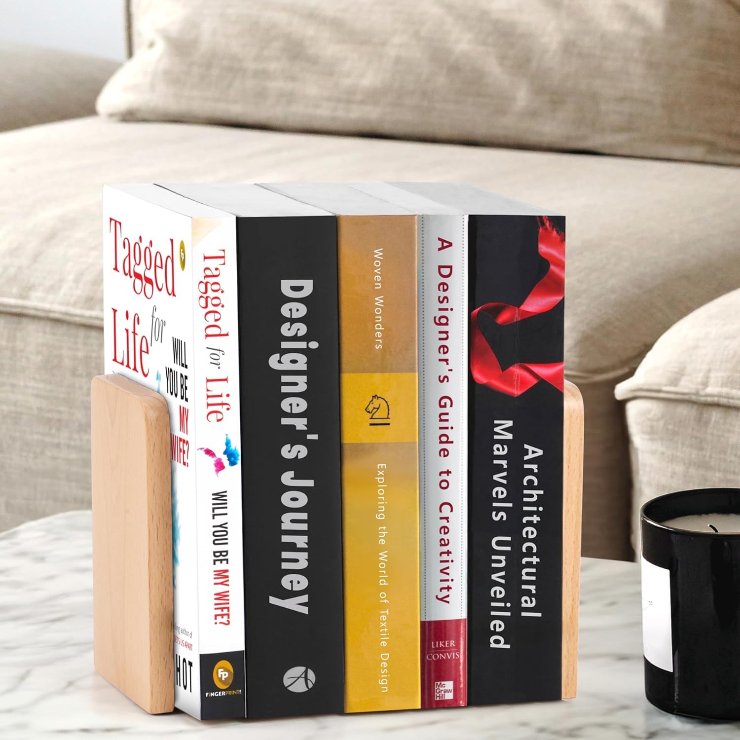 Fermalibri in Legno di Faggio (2 Pezzi) - Reggilibri da Mensola con Base in Metallo Antiscivolo per Libri, CD, Dischi