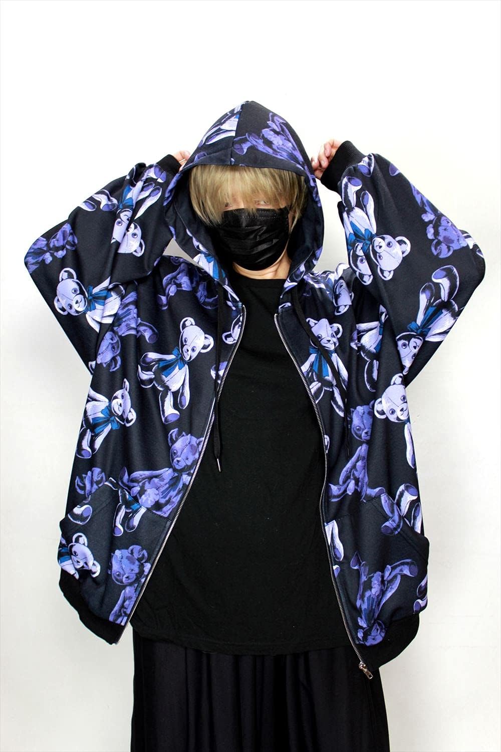 Roseate Shabby Teddy Bear Print Hoodie Zip Up Men Women Japanese all over pattern Yami Kawaii Gothic & Lolita Dxmouve