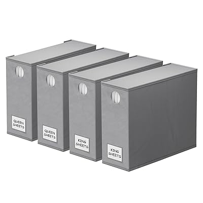 SpaceAid 8 Pack Bed Sheet Organizers and Storage, Foldable Sheet Organizer for Linen Closet, Sheets Set Folder Keeper with Window XL (Queen & King Size) Bedding Container (Beige, 8 Pack)