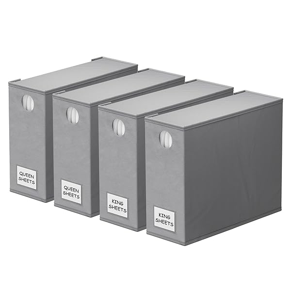 SpaceAid 8 Pack Bed Sheet Organizers and Storage, Foldable Sheet Organizer for Linen Closet, Sheets Set Folder Keeper with Window XL (Queen & King Size) Bedding Container (Beige, 8 Pack)