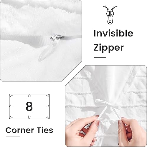 Miniatura 4 de NEXHOME PRO Funda de edredón tamaño matrimonial, juego de funda de edredón bohemio de 3 piezas, color blanco, juego de funda de edredón de