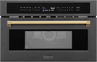 ZLINE Autograph Edition 30 1.6 cu ft. Built-in Convection Microwave Oven in Black Stainless Steel and Gold Accents