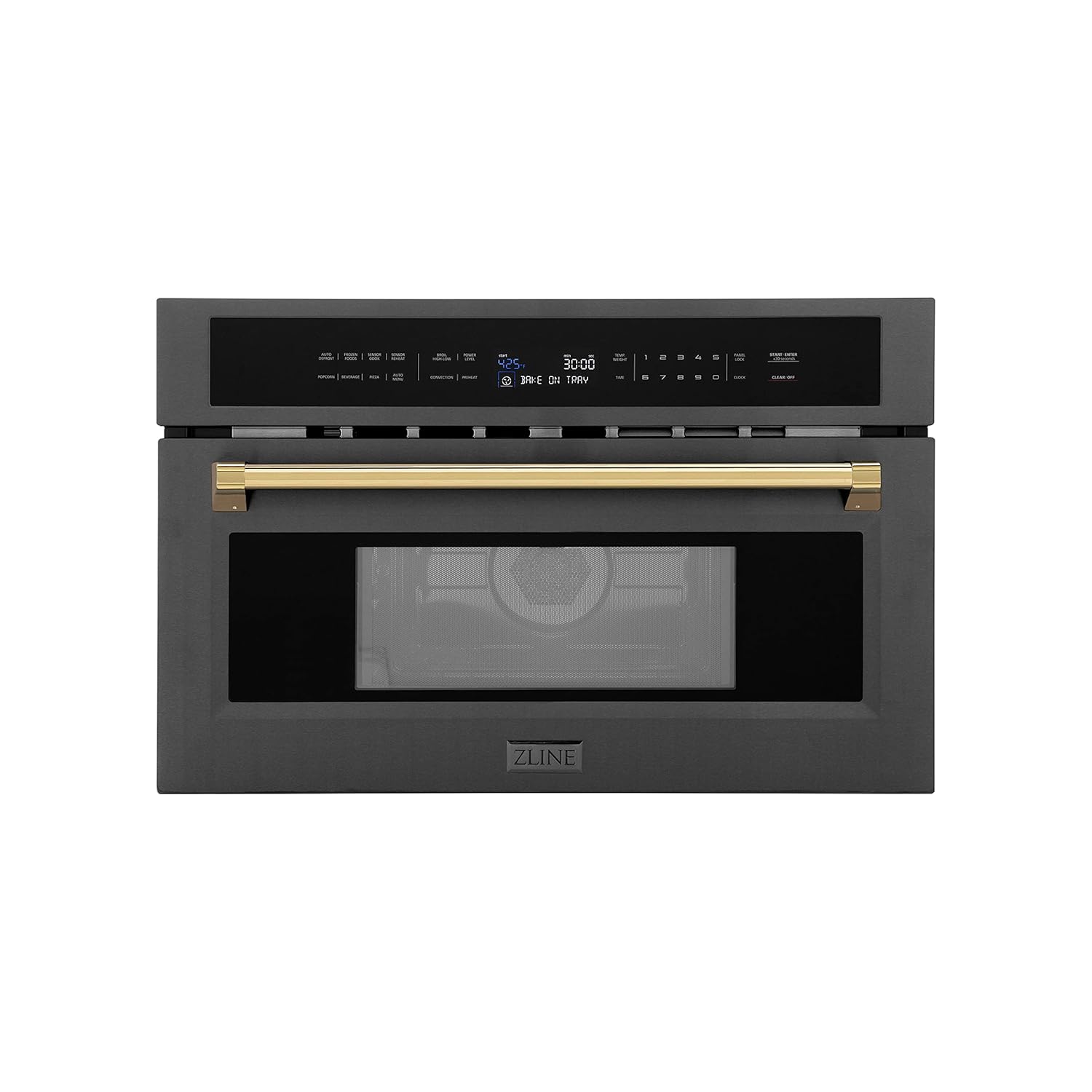 ZLINE Autograph Edition 30 1 6 cu ft Built-in Convection Microwave Oven in Black Stainless Steel and Gold