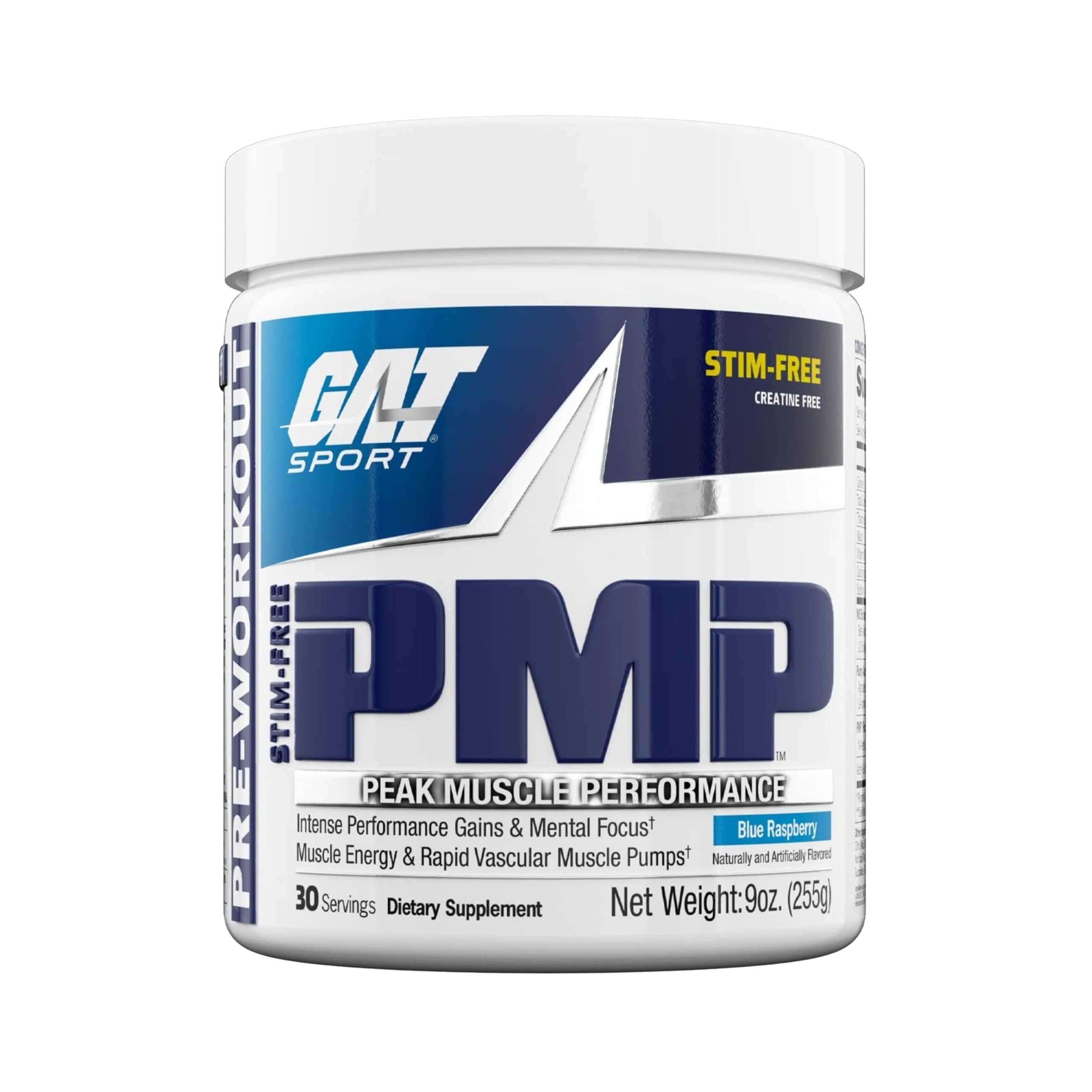 GAT SPORT PMP (Peak Muscle Performance) Pré-treino sem estimulantes, sabor Blue Raspberry, 255 g