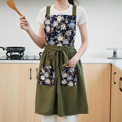 Miniatura 6 de Pinknoke Delantal vintage para mujer con bolsillos, delantales florales para cocinar, hornear, jardinería